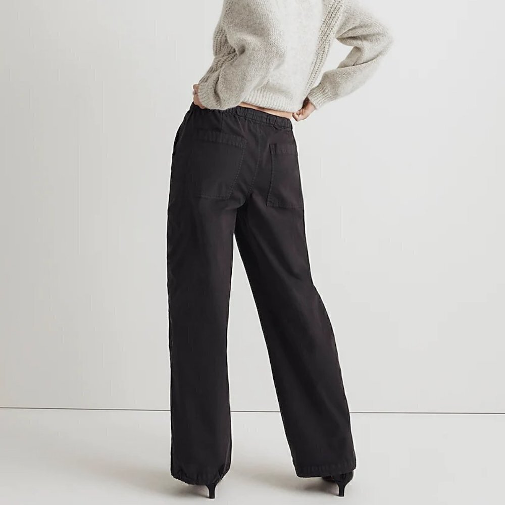 Madewell Cargo Parachute Pants Garment-Dyed Poplin Drawstring Black Size 24 NWT - Picture 3 of 11